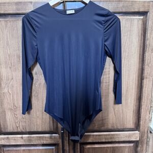 Free People Intimately Black V Neck Long Sleeve Stretch Bodysuit Women's Size XS